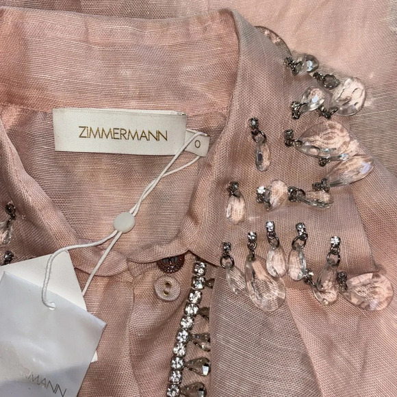NWT Zimmermann Matchmaker Diamante Linen & Silk Shirt Size 0/4 US - Picture 6 of 8